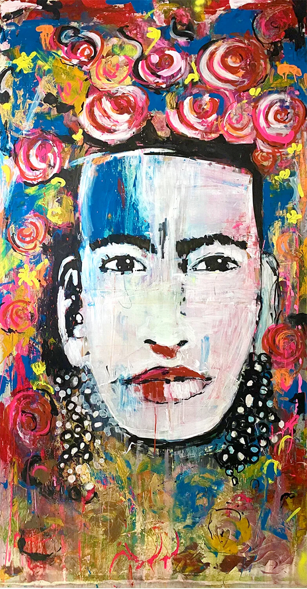 247 x 126 cm „Am Ende des Tages, können wir viel mehr ertragen als wir denken.“ Ein starkes Zitat von Frida Kahlo in einer wahnsinnigen Zeitenwende. Mit Acrylfarben auf Leinwand gemalt.