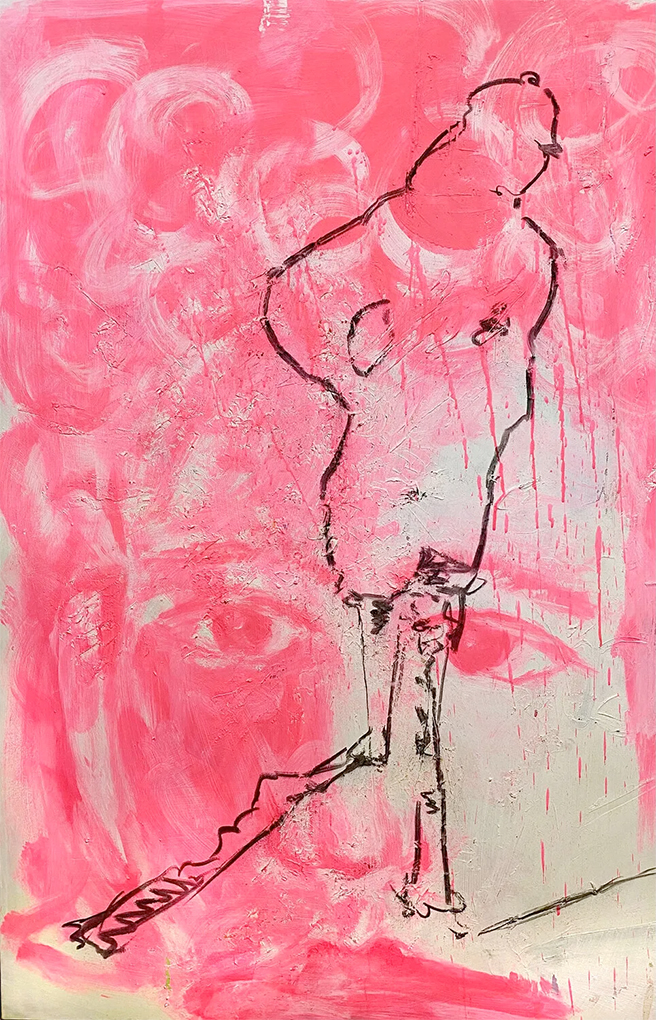 Abstrakte Darstellung einer Träumerei in Pink. Acryl/ Öl auf Leinwand.